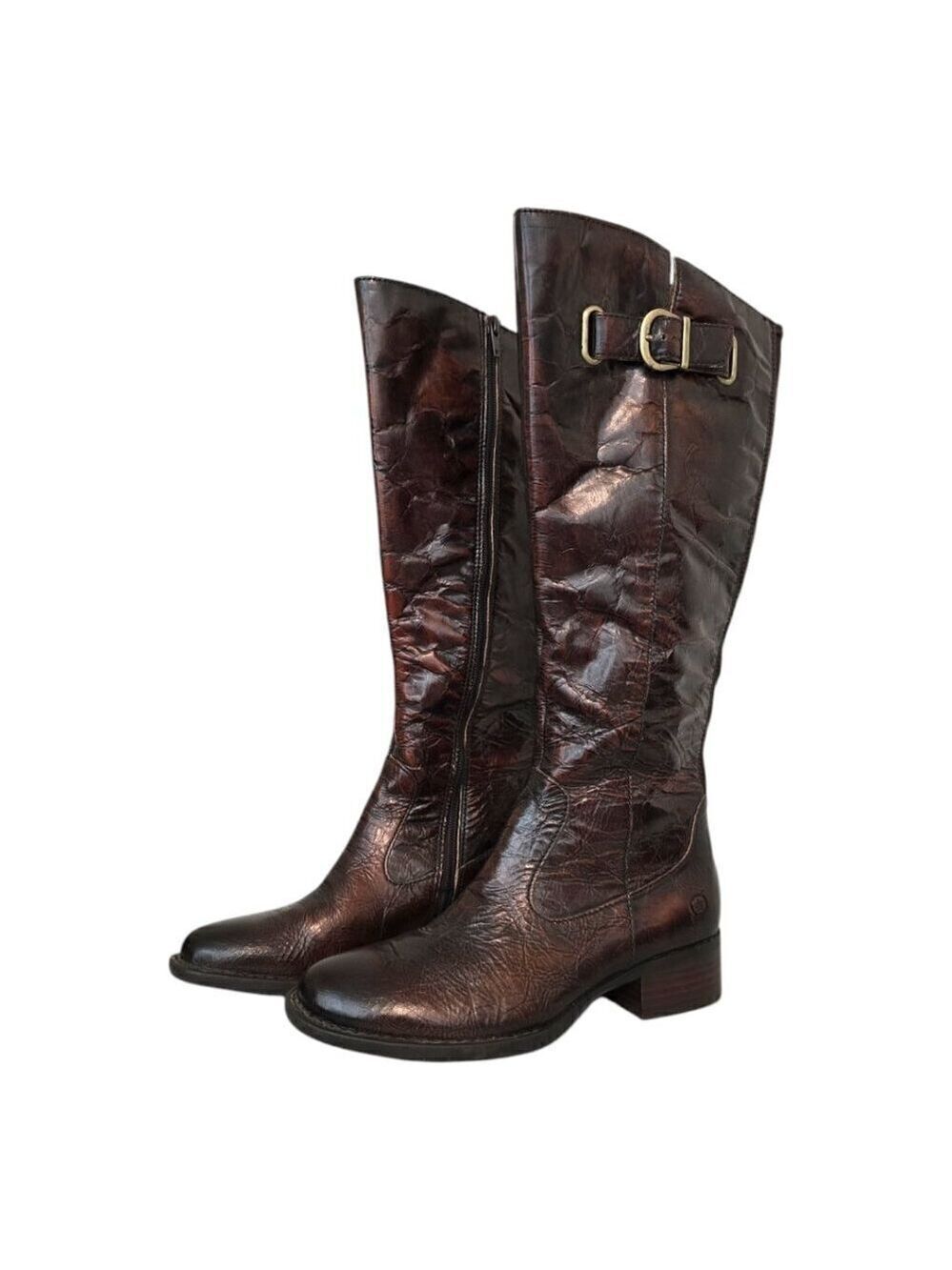 Born Brown Cort Crackled Leather Knee High Riding Boots Sz 6